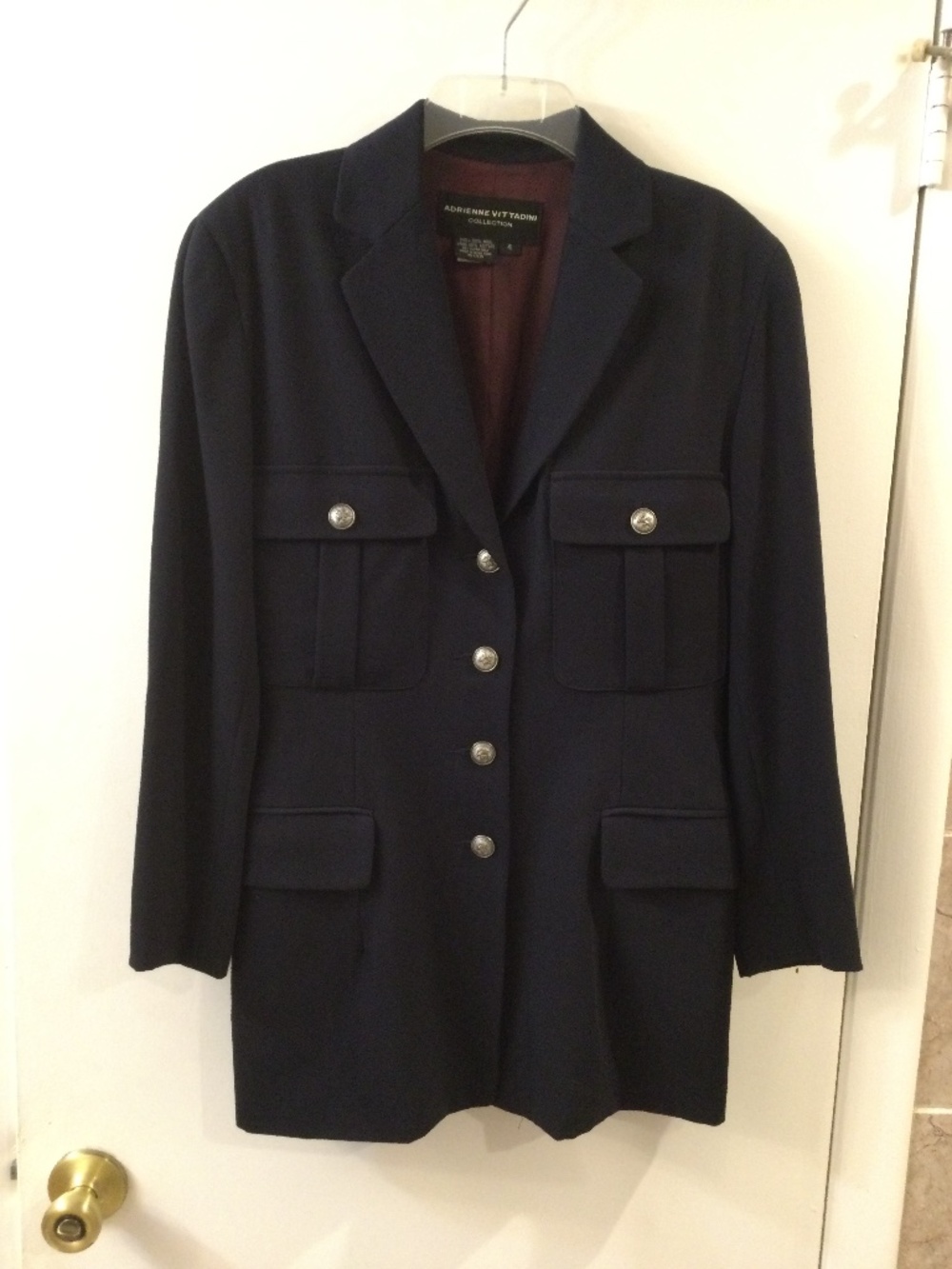 Vintage Adrienne Vittadini Collection Wool Military Style Jacket 4 Fits S/M Navy